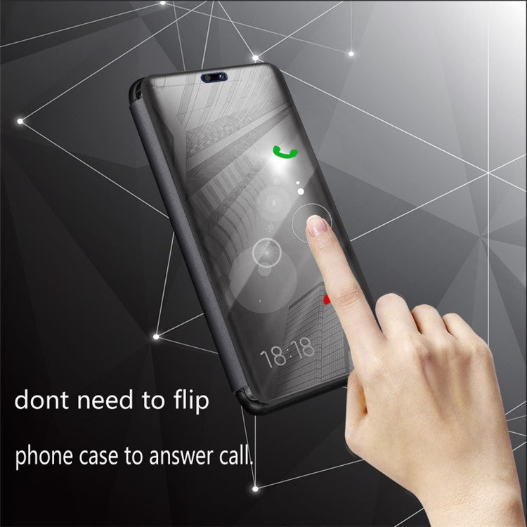 Electroplating Mirror Surface View Window Leather Stand Cover for Huawei P20 Pro - Black
