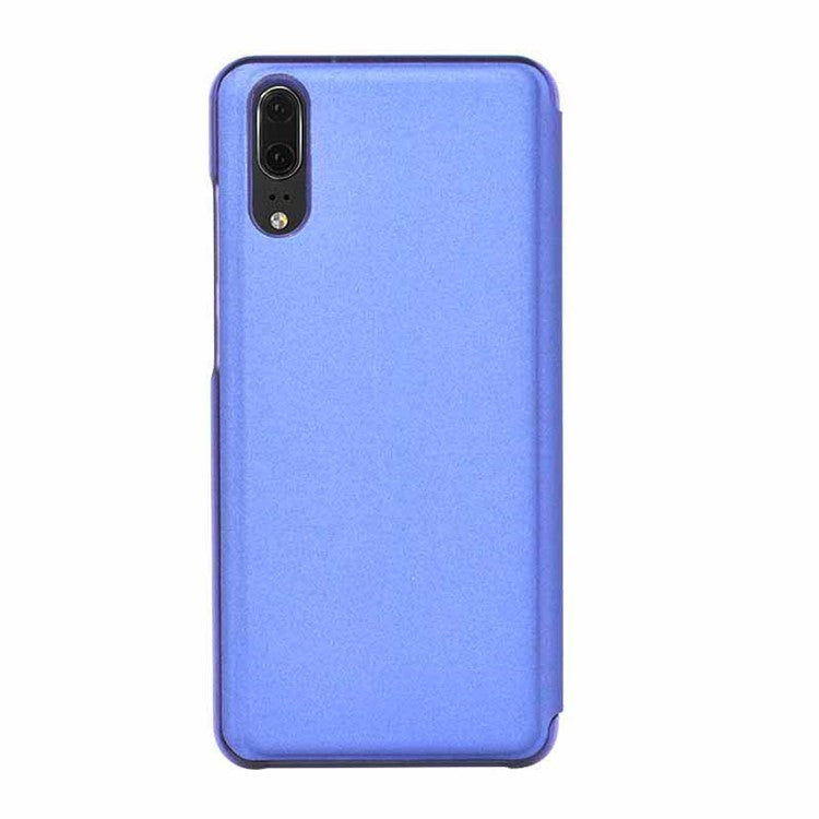 Electroplating Mirror Surface View Window Leather Stand Shell for Huawei P20 Pro - Blue