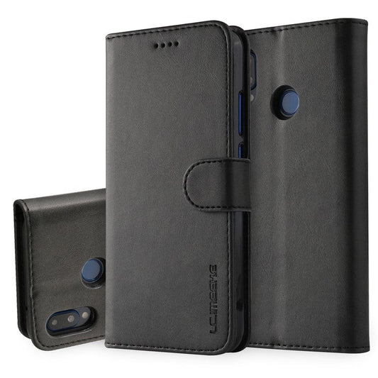 LC.IMEEKE Leather Mobile Phone Case for Huawei P20 Lite/Nova 3e with Reversible Magnetic Clasp Wallet Stand Functions - Black