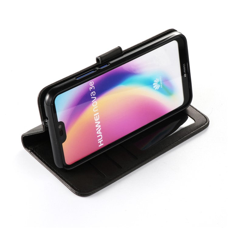 LC.IMEEKE Leather Mobile Phone Case for Huawei P20 Lite/Nova 3e with Reversible Magnetic Clasp Wallet Stand Functions - Black