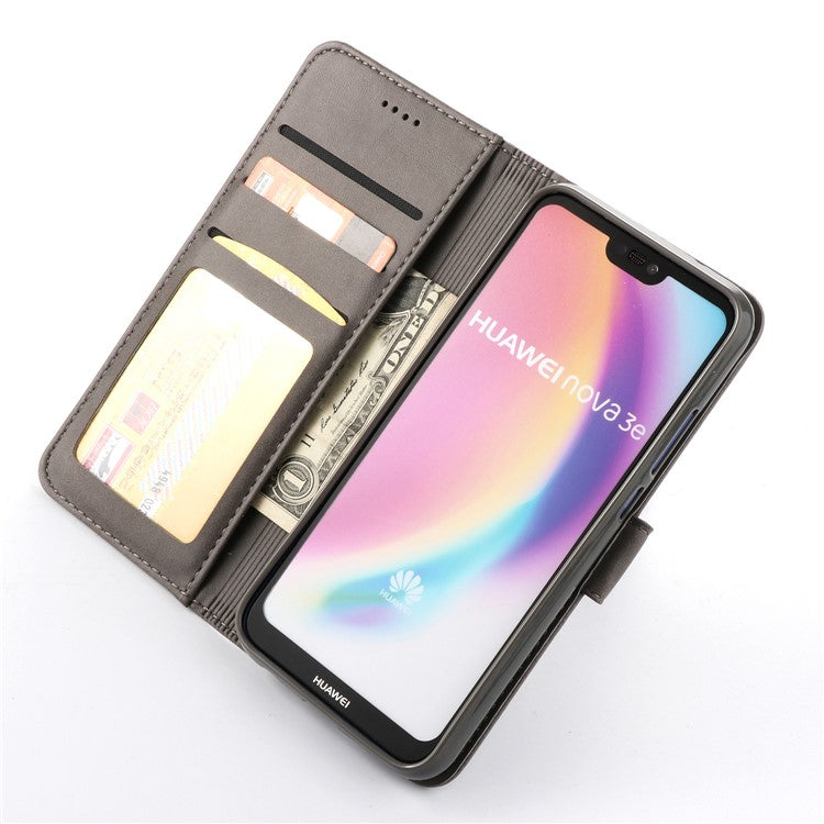 LC.IMEEKE Leather Mobile Phone Case for Huawei P20 Lite/Nova 3e with Reversible Magnetic Clasp Wallet Stand Functions  - Grey