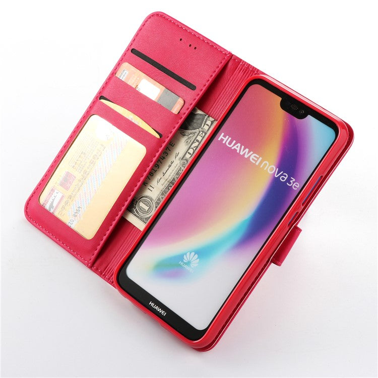 LC.IMEEKE Leather Mobile Phone Case for Huawei P20 Lite/Nova 3e with Reversible Magnetic Clasp Wallet Stand Functions  - Rose