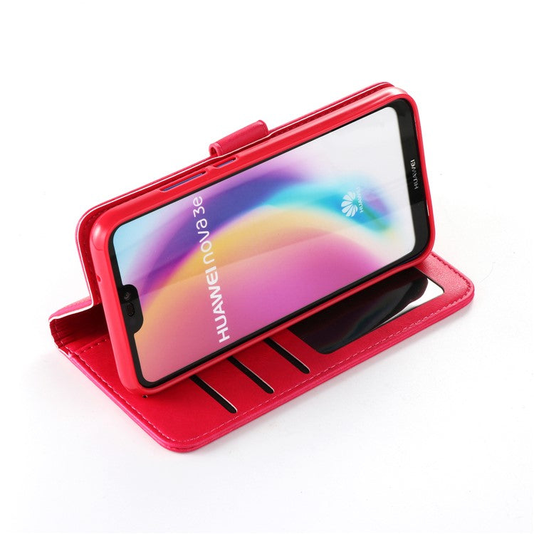 LC.IMEEKE Leather Mobile Phone Case for Huawei P20 Lite/Nova 3e with Reversible Magnetic Clasp Wallet Stand Functions  - Rose