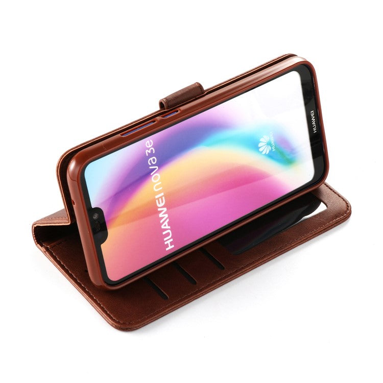LC.IMEEKE Leather Mobile Phone Case for Huawei P20 Lite/Nova 3e with Reversible Magnetic Clasp Wallet Stand Functions  - Coffee