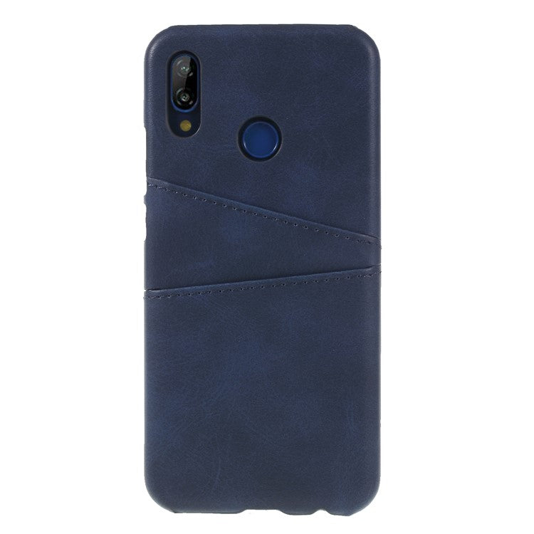 Double Card Slots PU Leather Coated PC Mobile Casing for Huawei P20 Lite / Nova 3e - Dark Blue