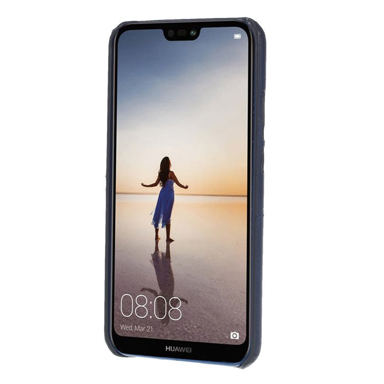 Double Card Slots PU Leather Coated PC Mobile Casing for Huawei P20 Lite / Nova 3e - Dark Blue