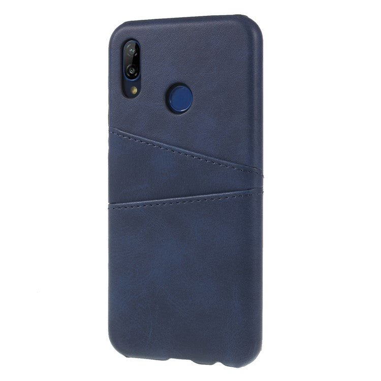 Double Card Slots PU Leather Coated PC Mobile Casing for Huawei P20 Lite / Nova 3e - Dark Blue