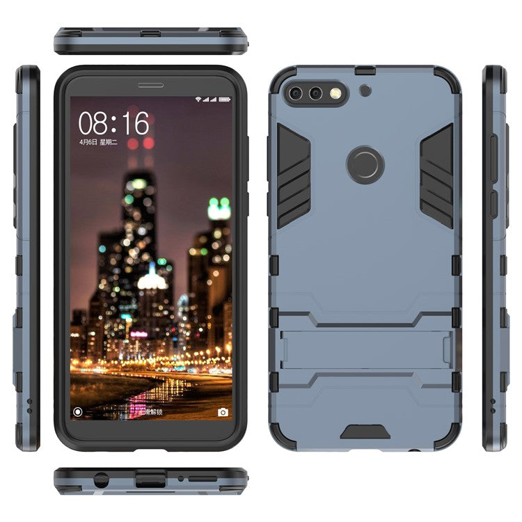 Plastic + TPU Combo Cover Case with Kickstand for Huawei Enjoy 8/Honor 7C /Y7 Prime (2018) - Dark Blue