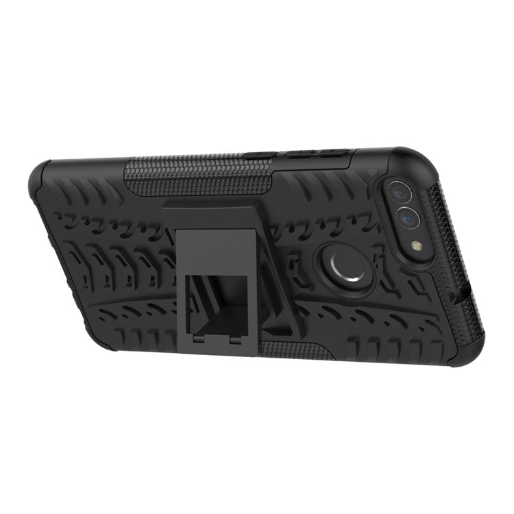 Anti-slip PC + Silicone Hybrid Case with Kickstand for Huawei P Smart / Enjoy 7S - Black