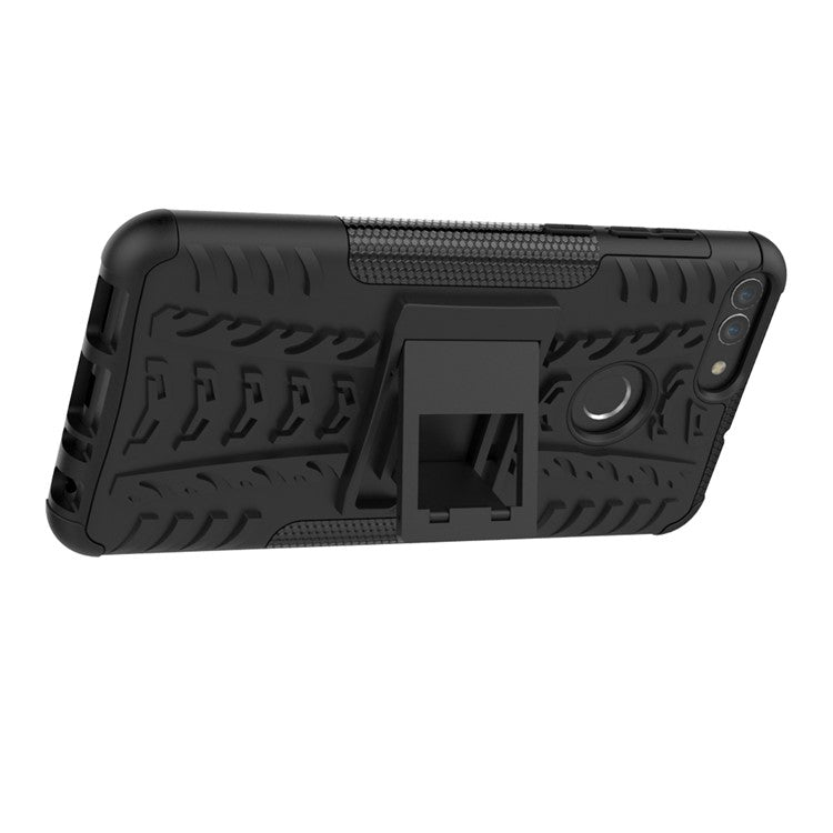 Anti-slip PC + Silicone Hybrid Case with Kickstand for Huawei P Smart / Enjoy 7S - Black