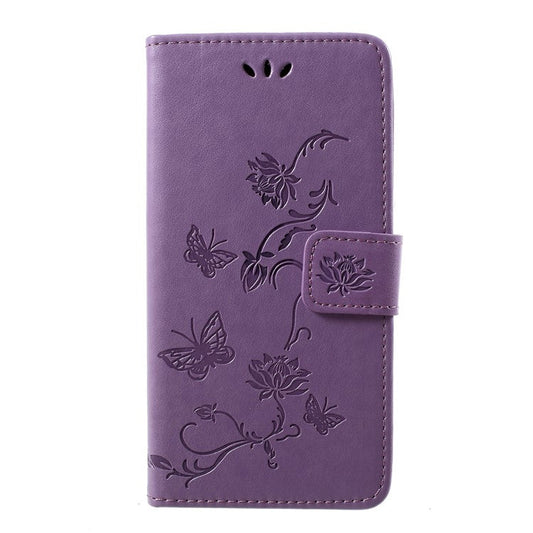 Imprint Butterfly Flowers PU Leather Wallet Case for Huawei Honor 10 - Light Purple