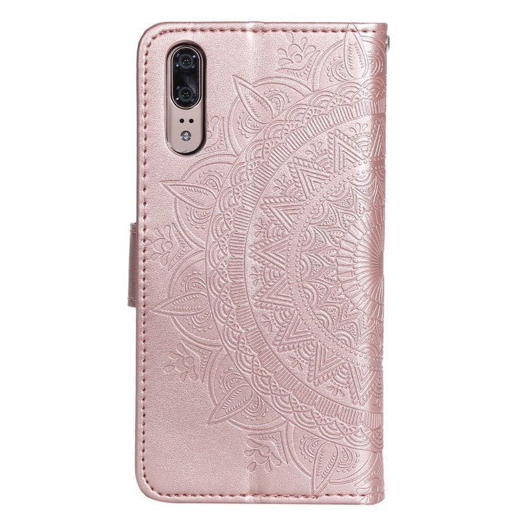 Imprint Mandala Flower Stand Wallet Leather Case for Huawei P20 - Rose Gold
