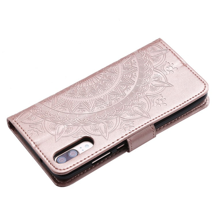 Imprint Mandala Flower Stand Wallet Leather Case for Huawei P20 - Rose Gold