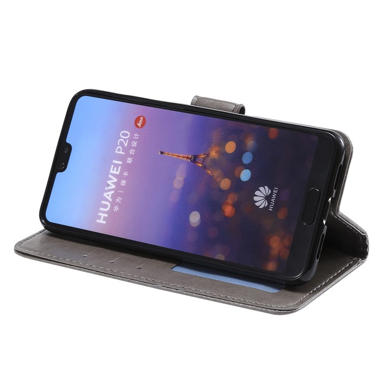 Imprint Mandala Flower Stand Wallet Leather Cover for Huawei P20 - Grey