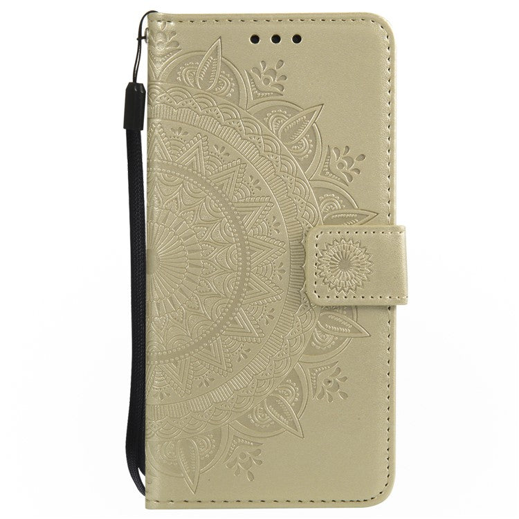 Imprint Mandala Flower Stand Wallet Leather Mobile Phone Case for Huawei P20 - Gold