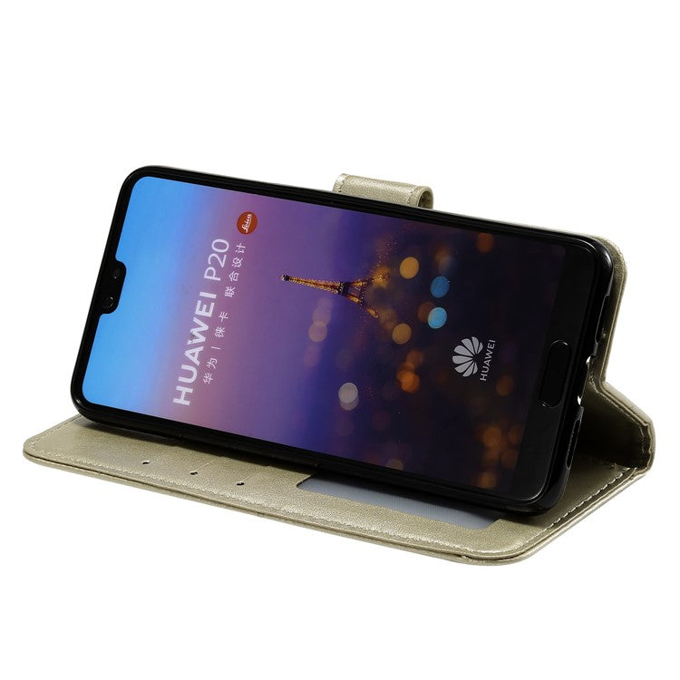 Imprint Mandala Flower Stand Wallet Leather Mobile Phone Case for Huawei P20 - Gold