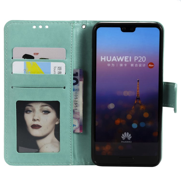 Imprint Mandala Flower Stand Wallet Leather Cell Phone Case for Huawei P20 - Cyan
