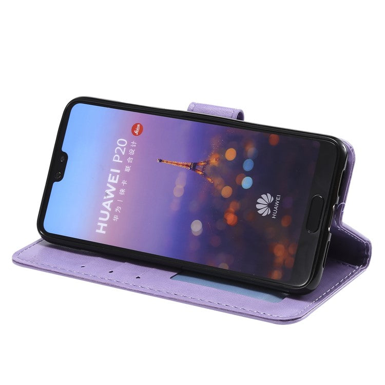 Imprint Mandala Flower Stand Wallet Leather Protective Cover for Huawei P20 - Purple