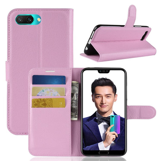Litchi Texture Wallet Stand Leather Protective Cover Case for Huawei Honor 10 - Pink
