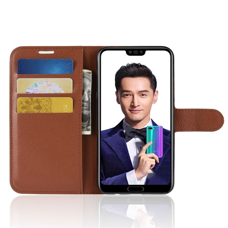 Litchi Texture Wallet Stand Leather Cover Protector for Huawei Honor 10 - Brown