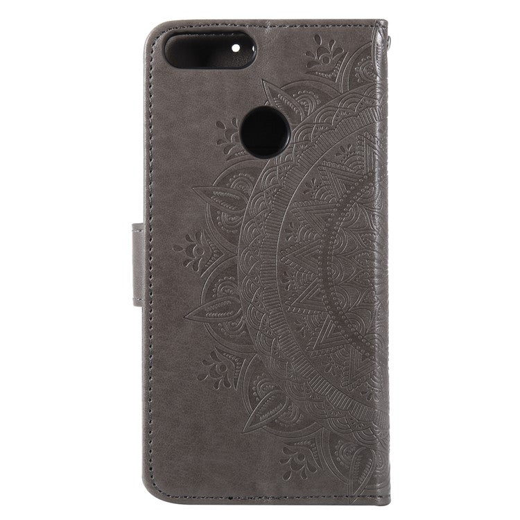 Imprint Butterfly Flower Leather Wallet Case for Huawei P Smart / Enjoy 7S - Grey