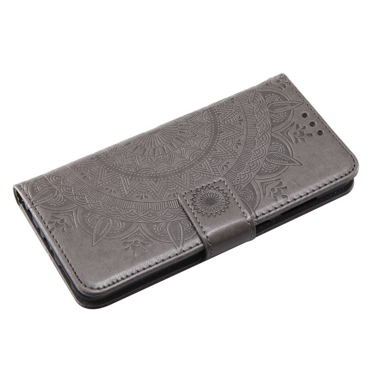 Imprint Butterfly Flower Leather Wallet Case for Huawei P Smart / Enjoy 7S - Grey