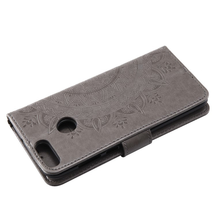 Imprint Butterfly Flower Leather Wallet Case for Huawei P Smart / Enjoy 7S - Grey