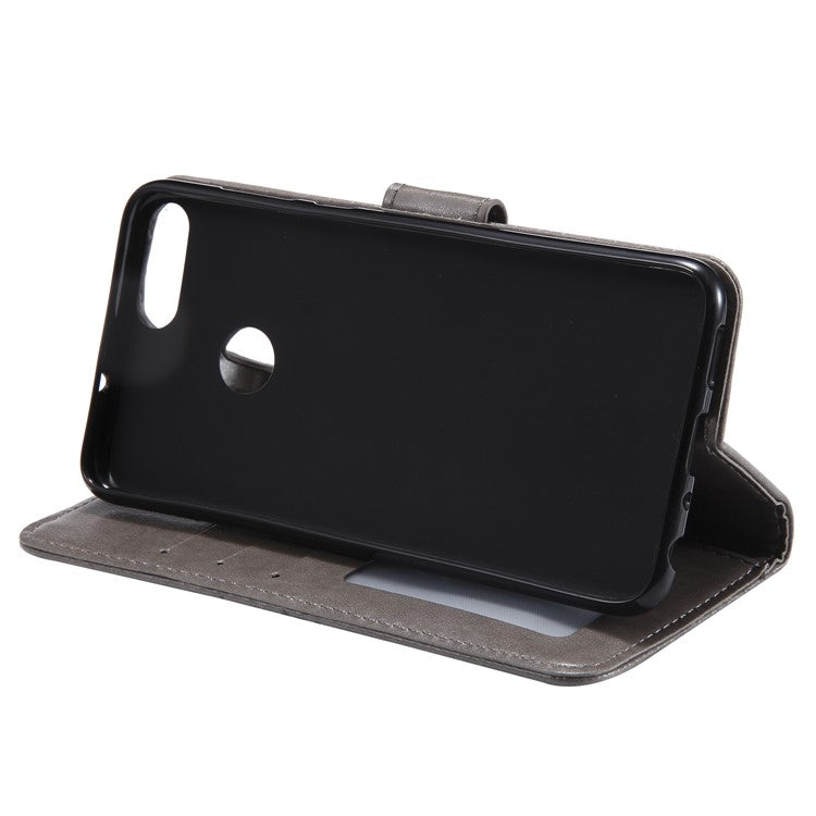 Imprint Butterfly Flower Leather Wallet Case for Huawei P Smart / Enjoy 7S - Grey