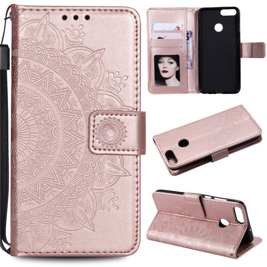 Imprint Butterfly Flower PU Leather Wallet Case for Huawei P Smart / Enjoy 7S - Rose Gold