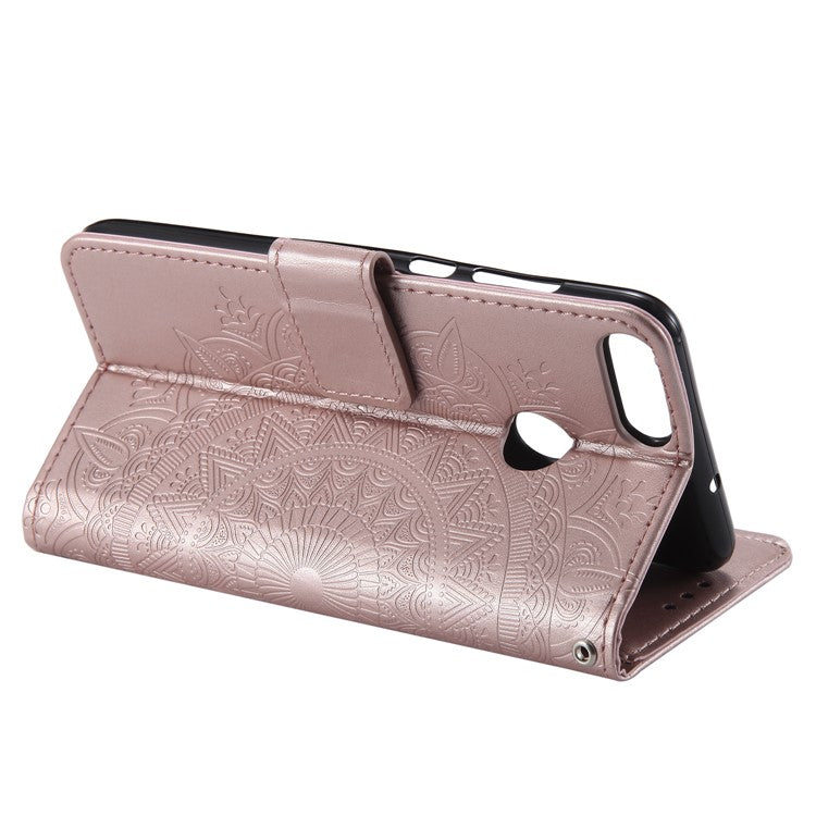 Imprint Butterfly Flower PU Leather Wallet Case for Huawei P Smart / Enjoy 7S - Rose Gold