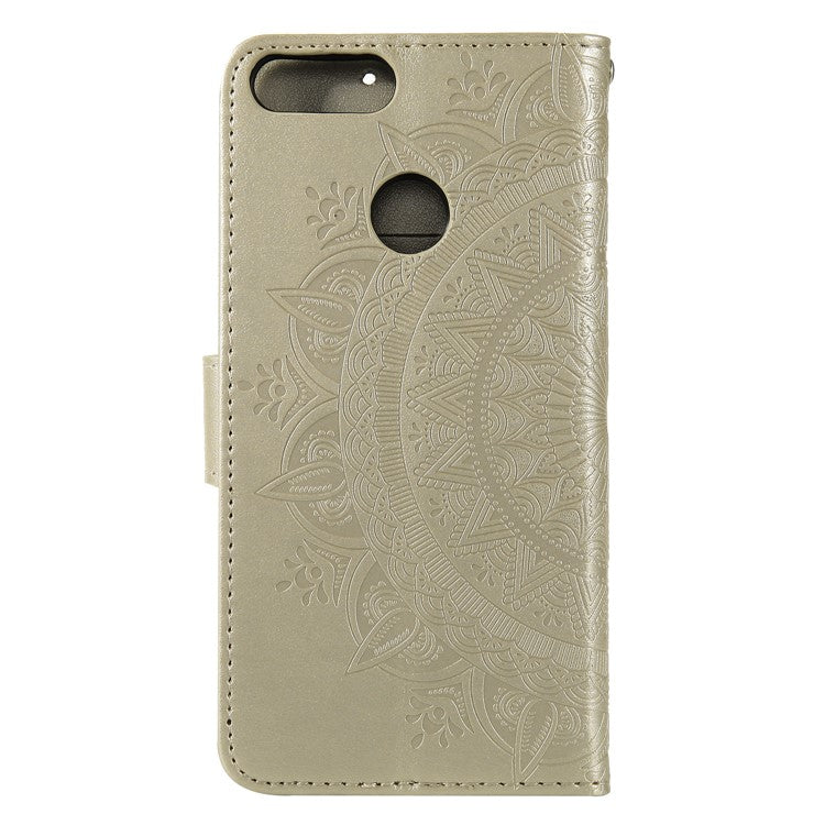 Imprint Butterfly Flower Wallet Leather Stand Case for Huawei P Smart / Enjoy 7S - Champagne Gold
