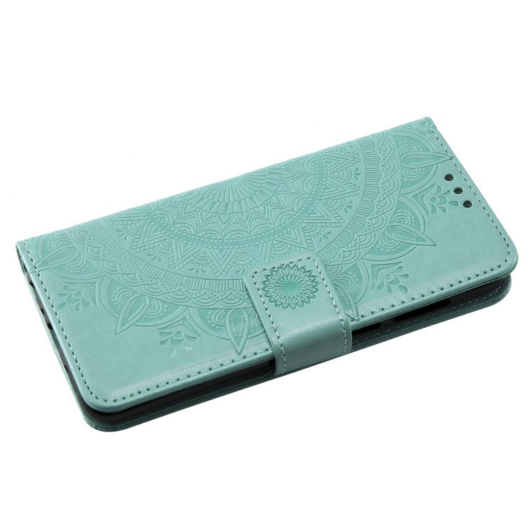 Imprint Butterfly Flower Wallet Leather Stand Cover for Huawei P Smart / Enjoy 7S - Cyan