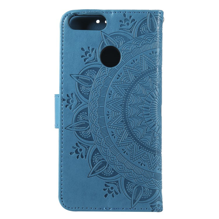 Imprint Butterfly Flower Phone Leather Wallet Case for Huawei P Smart / Enjoy 7S - Blue
