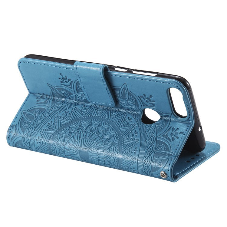 Imprint Butterfly Flower Phone Leather Wallet Case for Huawei P Smart / Enjoy 7S - Blue