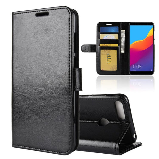 Crazy Horse Leather Stand Phone Case for Huawei Honor 7A (with Fingerprint Sensor)/Honor 7A Pro/Enjoy 8e - Black