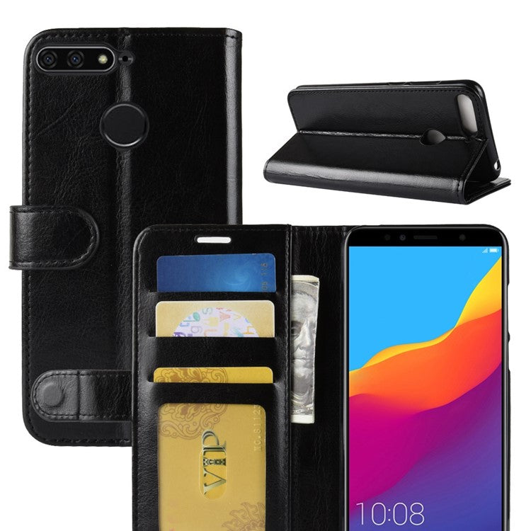 Crazy Horse Leather Stand Phone Case for Huawei Honor 7A (with Fingerprint Sensor)/Honor 7A Pro/Enjoy 8e - Black