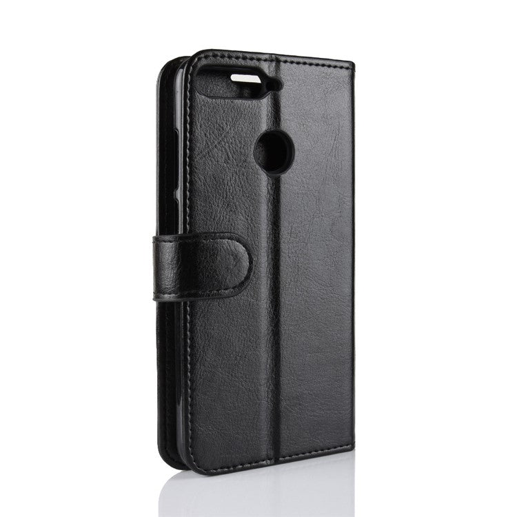 Crazy Horse Leather Stand Phone Case for Huawei Honor 7A (with Fingerprint Sensor)/Honor 7A Pro/Enjoy 8e - Black