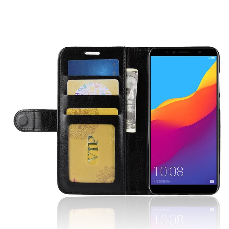 Crazy Horse Leather Stand Phone Case for Huawei Honor 7A (with Fingerprint Sensor)/Honor 7A Pro/Enjoy 8e - Black