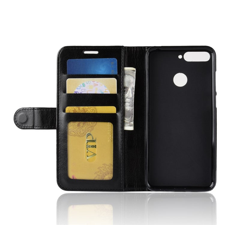 Crazy Horse Leather Stand Phone Case for Huawei Honor 7A (with Fingerprint Sensor)/Honor 7A Pro/Enjoy 8e - Black