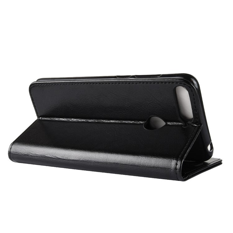 Crazy Horse Leather Stand Phone Case for Huawei Honor 7A (with Fingerprint Sensor)/Honor 7A Pro/Enjoy 8e - Black
