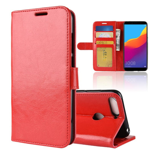 Crazy Horse Leather Wallet Flip Case for Huawei Honor 7A (with Fingerprint Sensor)/Honor 7A Pro/Enjoy 8e - Red