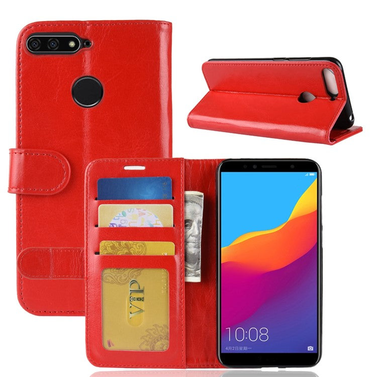 Crazy Horse Leather Wallet Flip Case for Huawei Honor 7A (with Fingerprint Sensor)/Honor 7A Pro/Enjoy 8e - Red