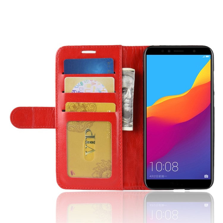 Crazy Horse Leather Wallet Flip Case for Huawei Honor 7A (with Fingerprint Sensor)/Honor 7A Pro/Enjoy 8e - Red