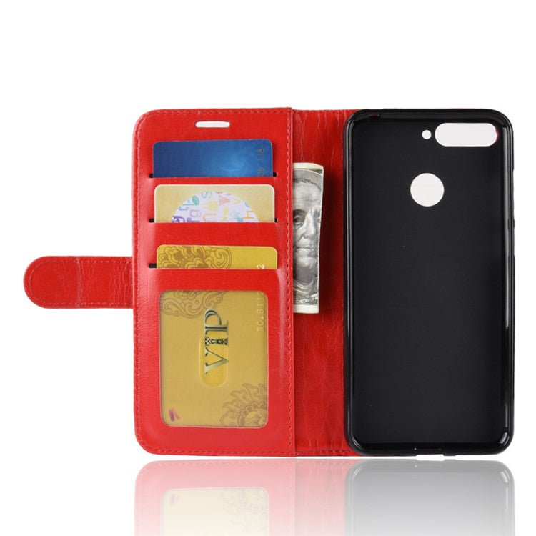 Crazy Horse Leather Wallet Flip Case for Huawei Honor 7A (with Fingerprint Sensor)/Honor 7A Pro/Enjoy 8e - Red