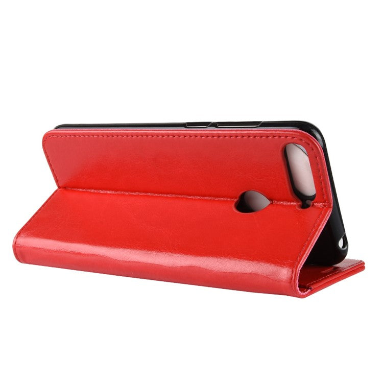 Crazy Horse Leather Wallet Flip Case for Huawei Honor 7A (with Fingerprint Sensor)/Honor 7A Pro/Enjoy 8e - Red
