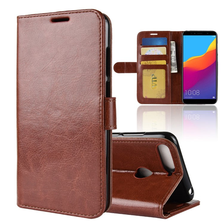 Crazy Horse Leather Wallet Mobile Casing for Huawei Honor 7A (with Fingerprint Sensor)/Honor 7A Pro/Enjoy 8e - Brown