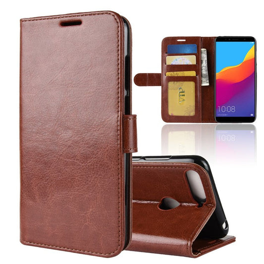 Crazy Horse Leather Wallet Mobile Casing for Huawei Honor 7A (with Fingerprint Sensor)/Honor 7A Pro/Enjoy 8e - Brown