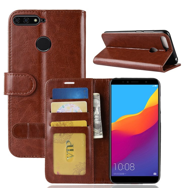 Crazy Horse Leather Wallet Mobile Casing for Huawei Honor 7A (with Fingerprint Sensor)/Honor 7A Pro/Enjoy 8e - Brown