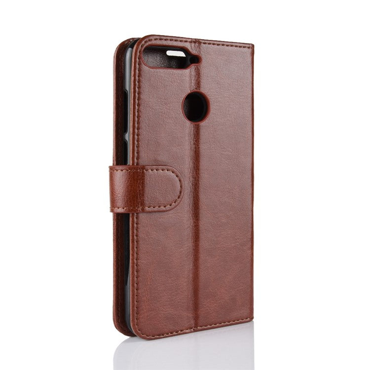 Crazy Horse Leather Wallet Mobile Casing for Huawei Honor 7A (with Fingerprint Sensor)/Honor 7A Pro/Enjoy 8e - Brown