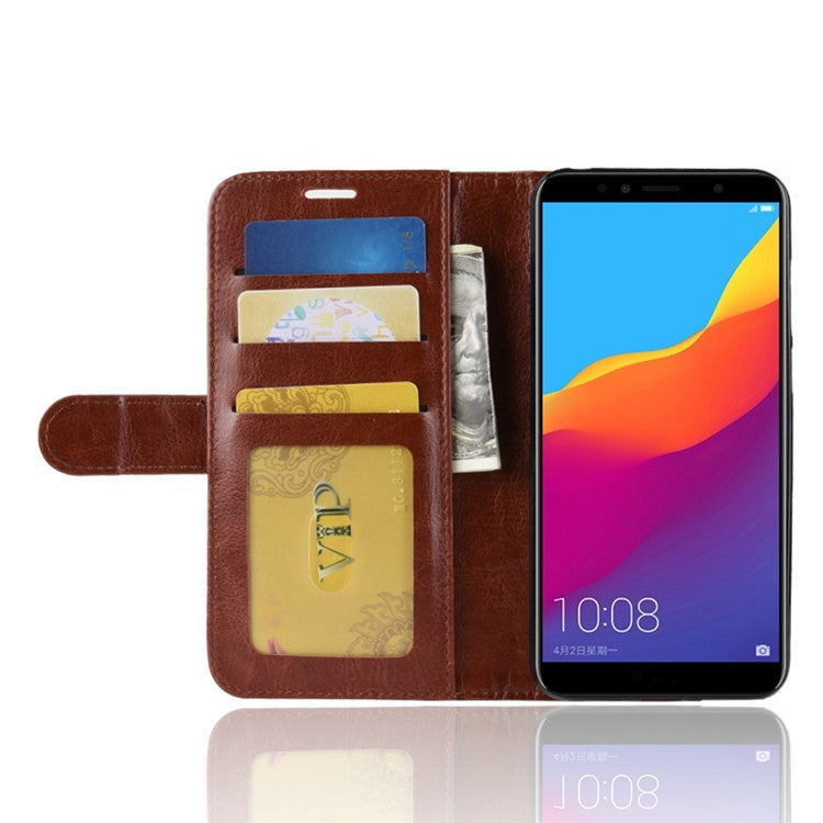 Crazy Horse Leather Wallet Mobile Casing for Huawei Honor 7A (with Fingerprint Sensor)/Honor 7A Pro/Enjoy 8e - Brown